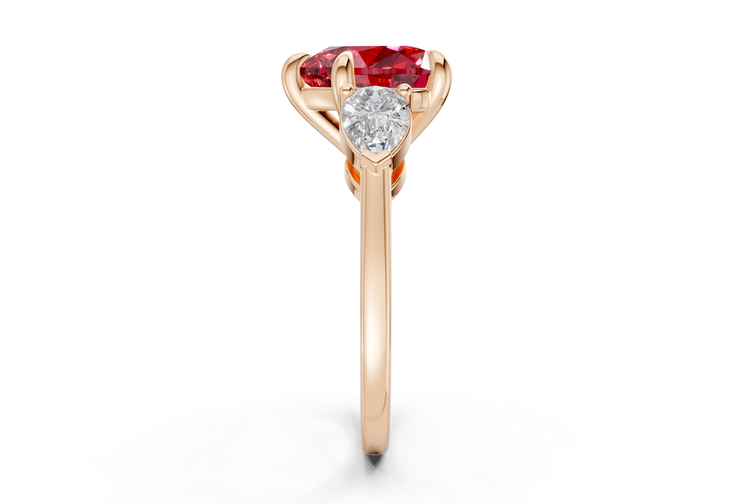 Vine Ruby Gemstone Three Stone Heart Cut 1.8mm Engagement Ring
