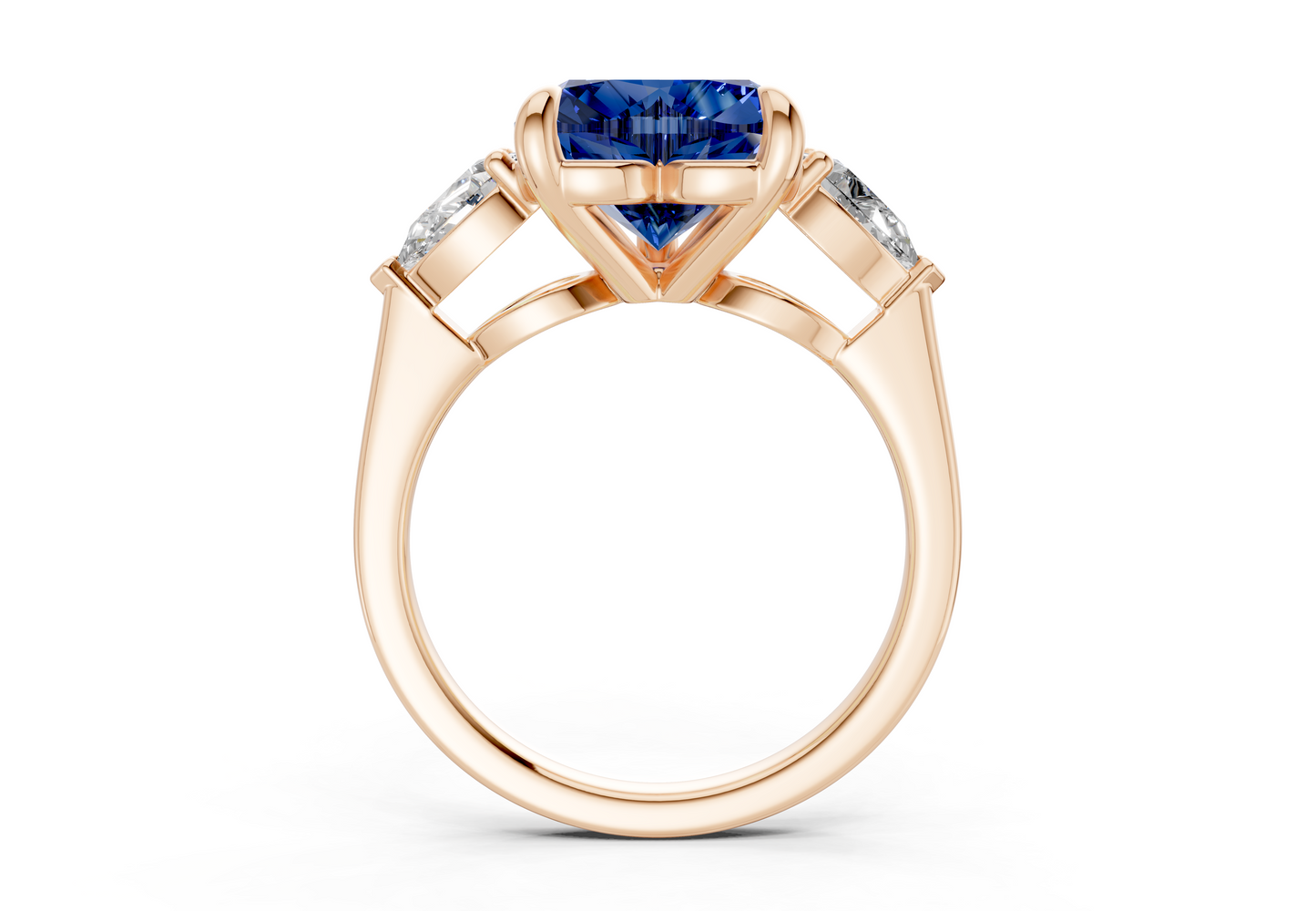 Vine Sapphire Gemstone Three Stone Heart Cut 1.8mm Engagement Ring