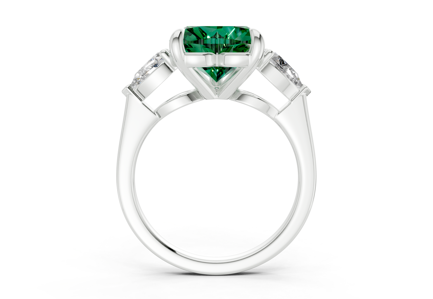 Vine Emerald Gemstone Three Stone Heart Cut 1.8mm Engagement Ring