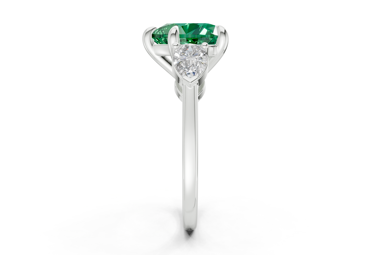 Vine Emerald Gemstone Three Stone Heart Cut 1.8mm Engagement Ring