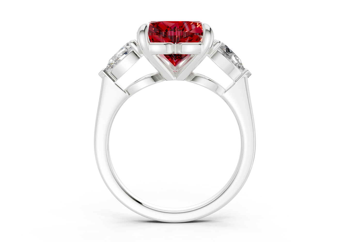 Vine Ruby Gemstone Three Stone Heart Cut 1.8mm Engagement Ring