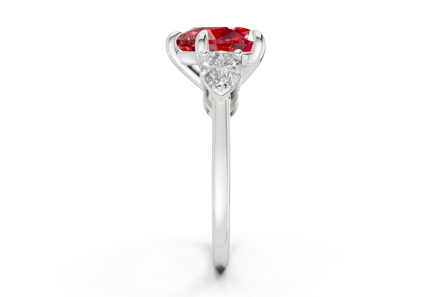 Vine Ruby Gemstone Three Stone Heart Cut 1.8mm Engagement Ring