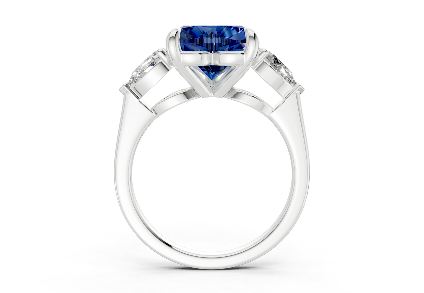 Vine Sapphire Gemstone Three Stone Heart Cut 1.8mm Engagement Ring