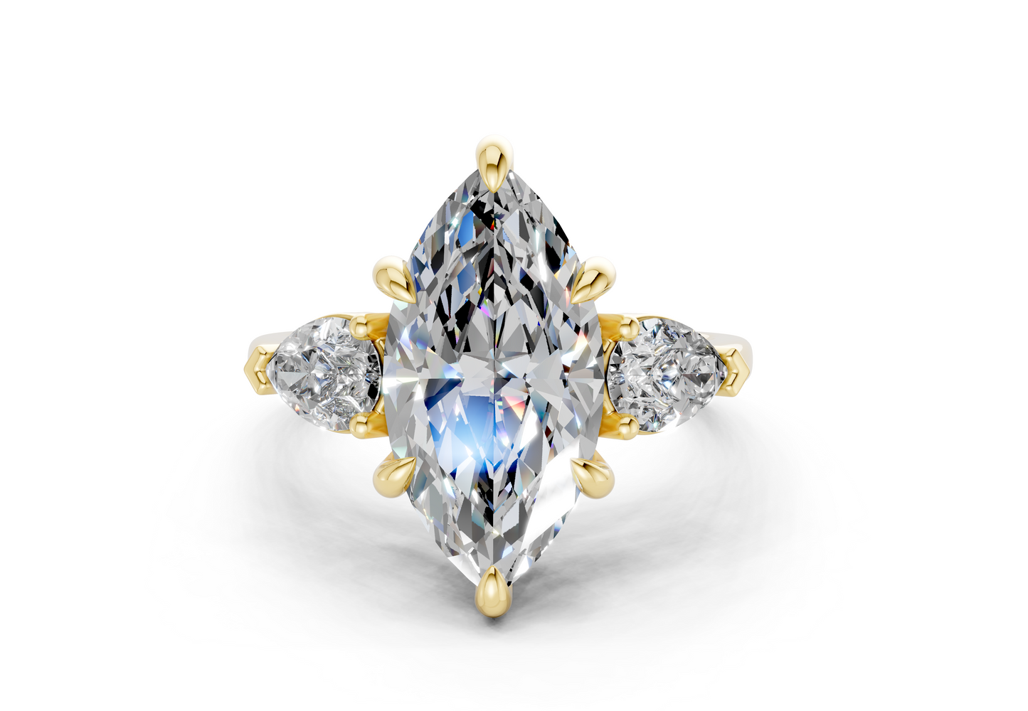 Vine Diamond Three Stone Marquise Cut 1.8mm Engagement Ring
