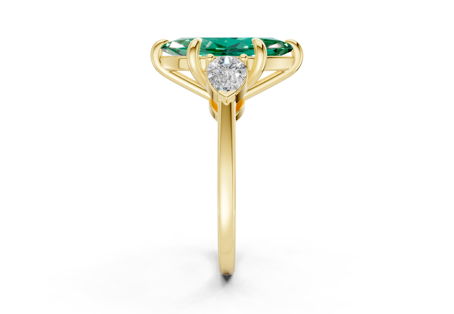 Vine Emerald Gemstone Three Stone Marquise Cut 1.8mm Engagement Ring