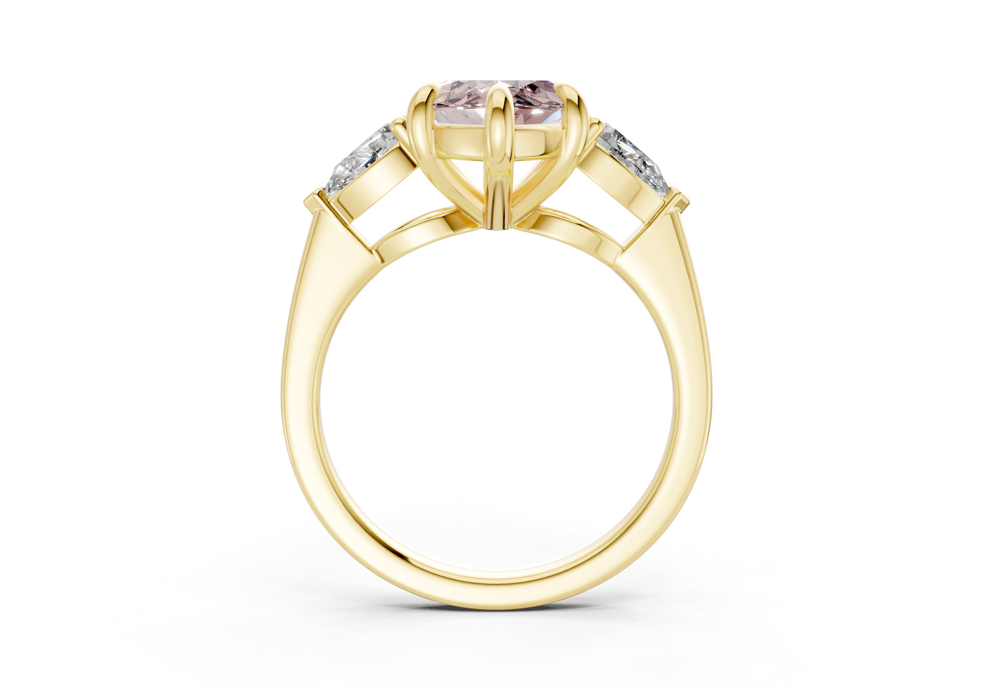 Vine Pink Diamond Three Stone Marquise Cut 1.8mm Engagement Ring