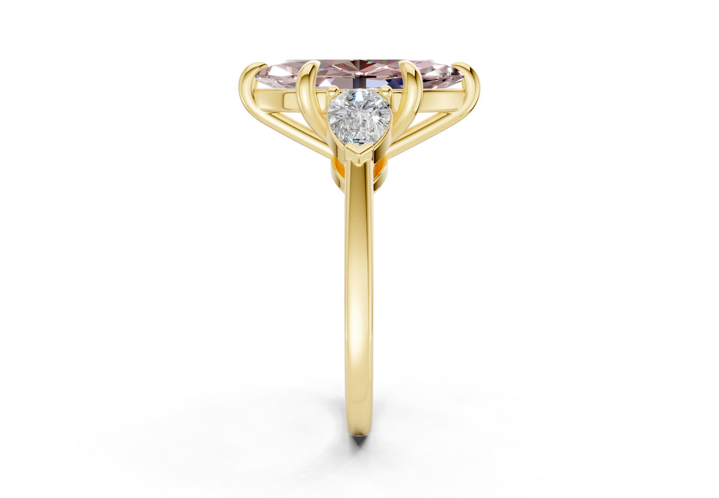 Vine Pink Diamond Three Stone Marquise Cut 1.8mm Engagement Ring