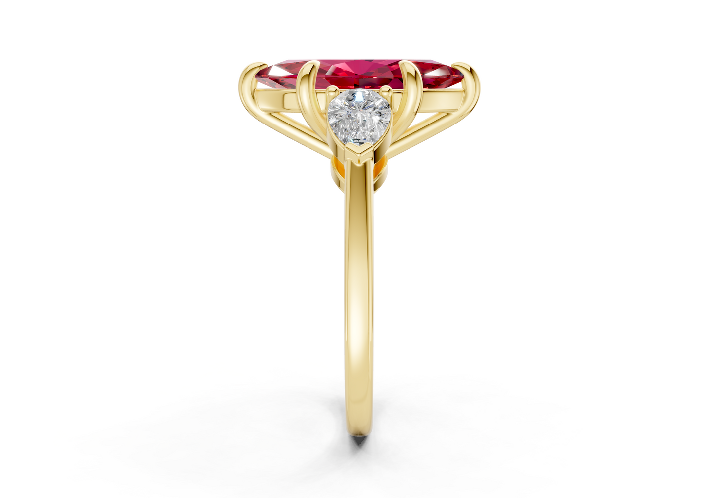 Vine Ruby Gemstone Three Stone Marquise Cut 1.8mm Engagement Ring
