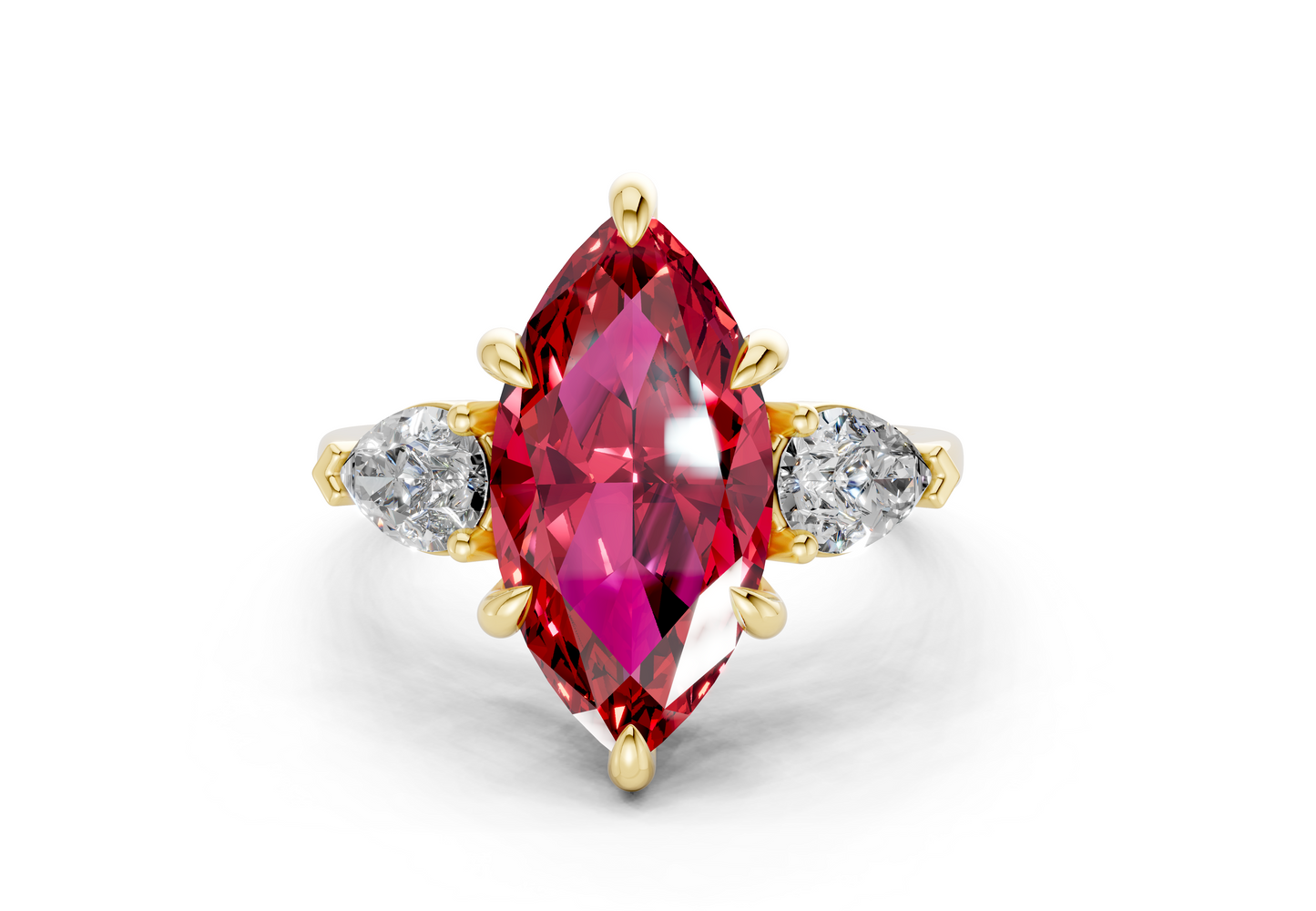 Vine Ruby Gemstone Three Stone Marquise Cut 1.8mm Engagement Ring