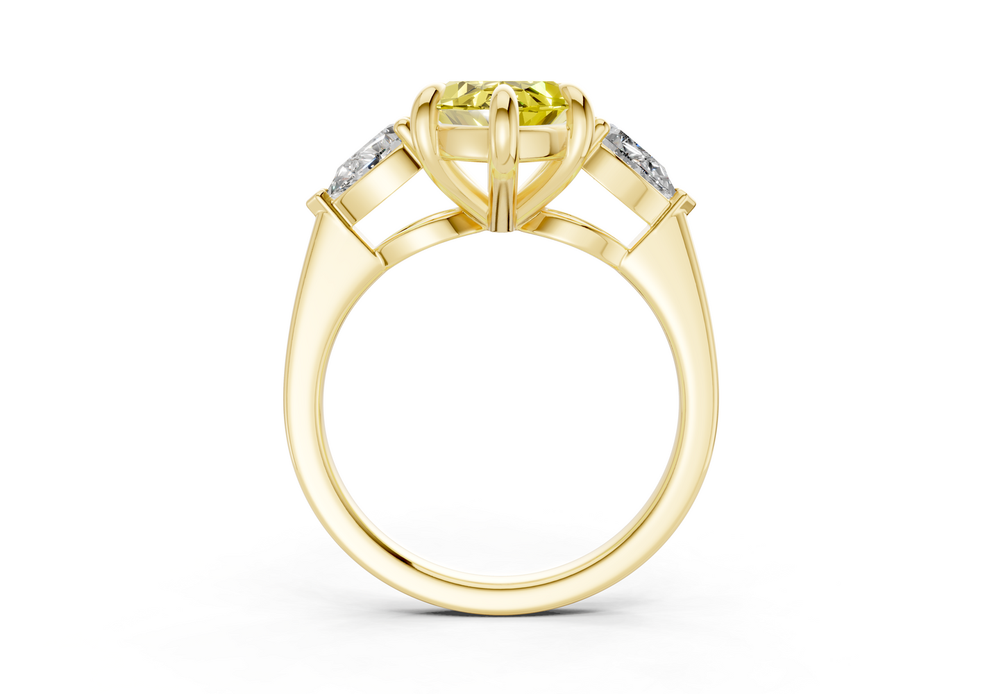 Vine Yellow Diamond Three Stone Marquise Cut 1.8mm Engagement Ring