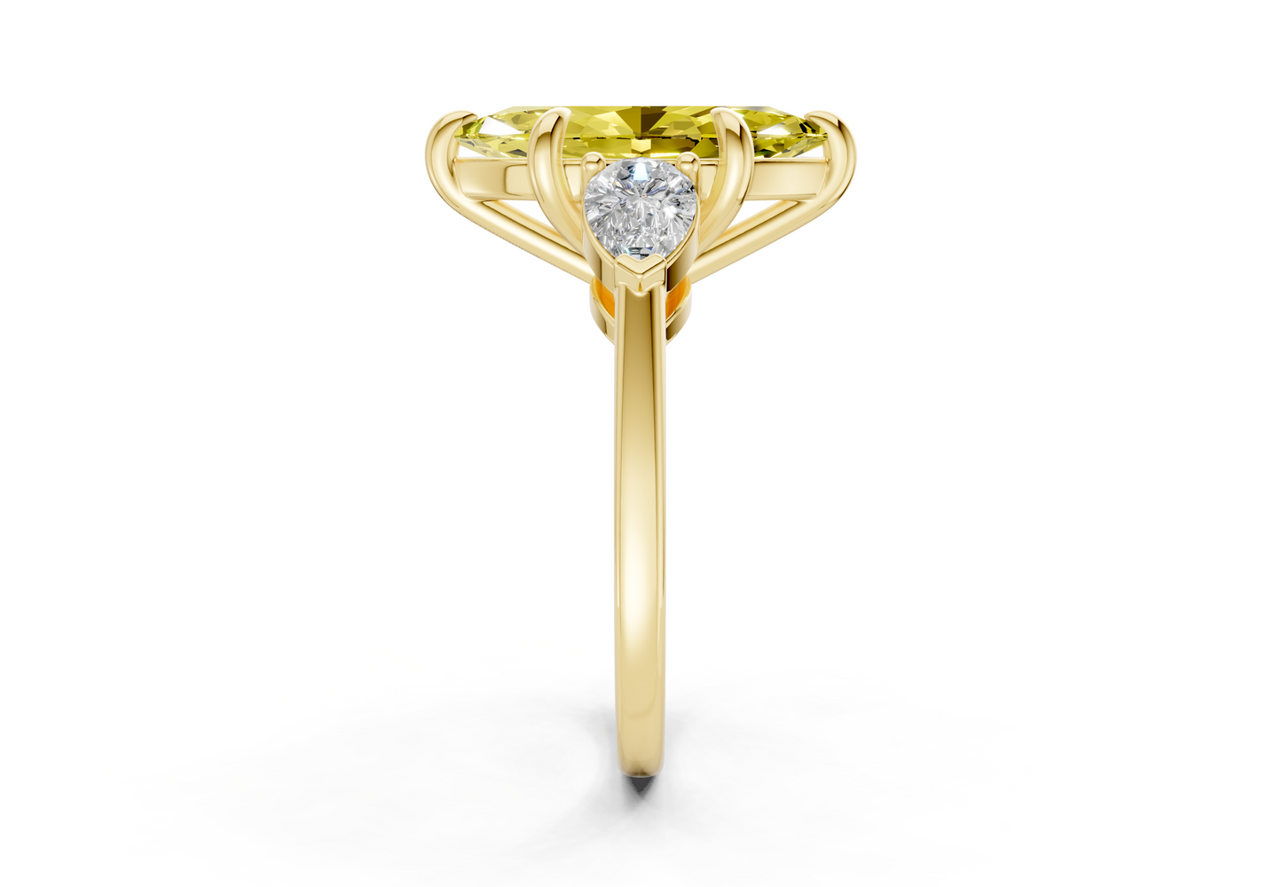 Vine Yellow Diamond Three Stone Marquise Cut 1.8mm Engagement Ring