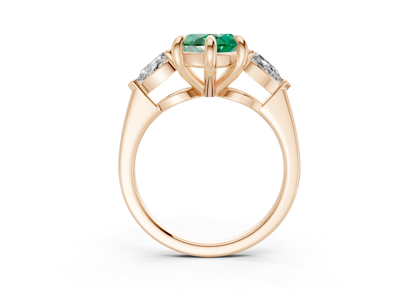 Vine Emerald Gemstone Three Stone Marquise Cut 1.8mm Engagement Ring