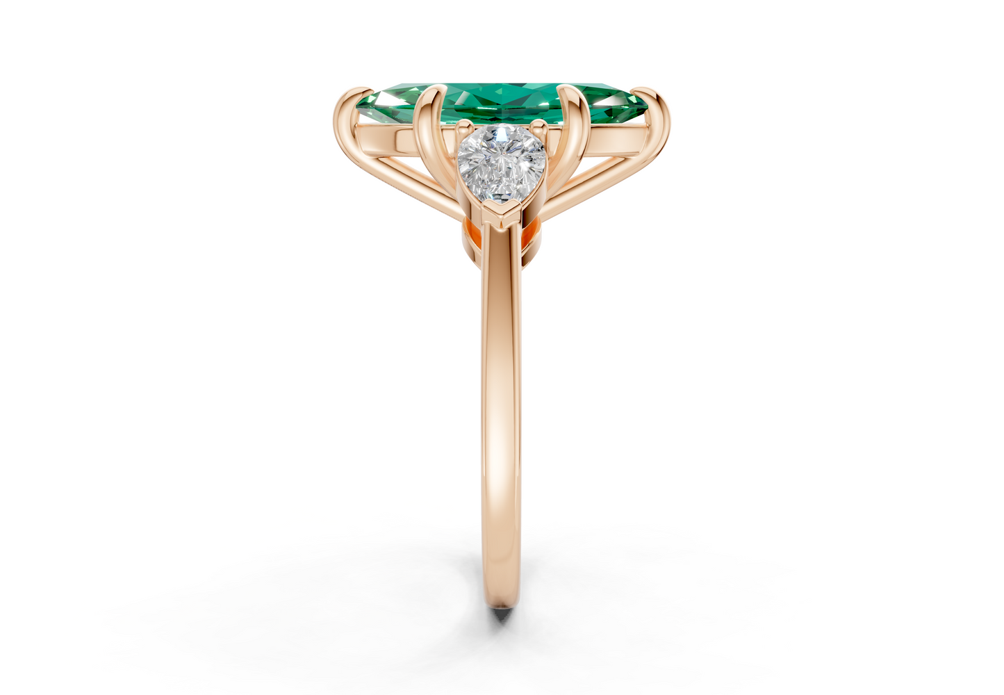 Vine Emerald Gemstone Three Stone Marquise Cut 1.8mm Engagement Ring