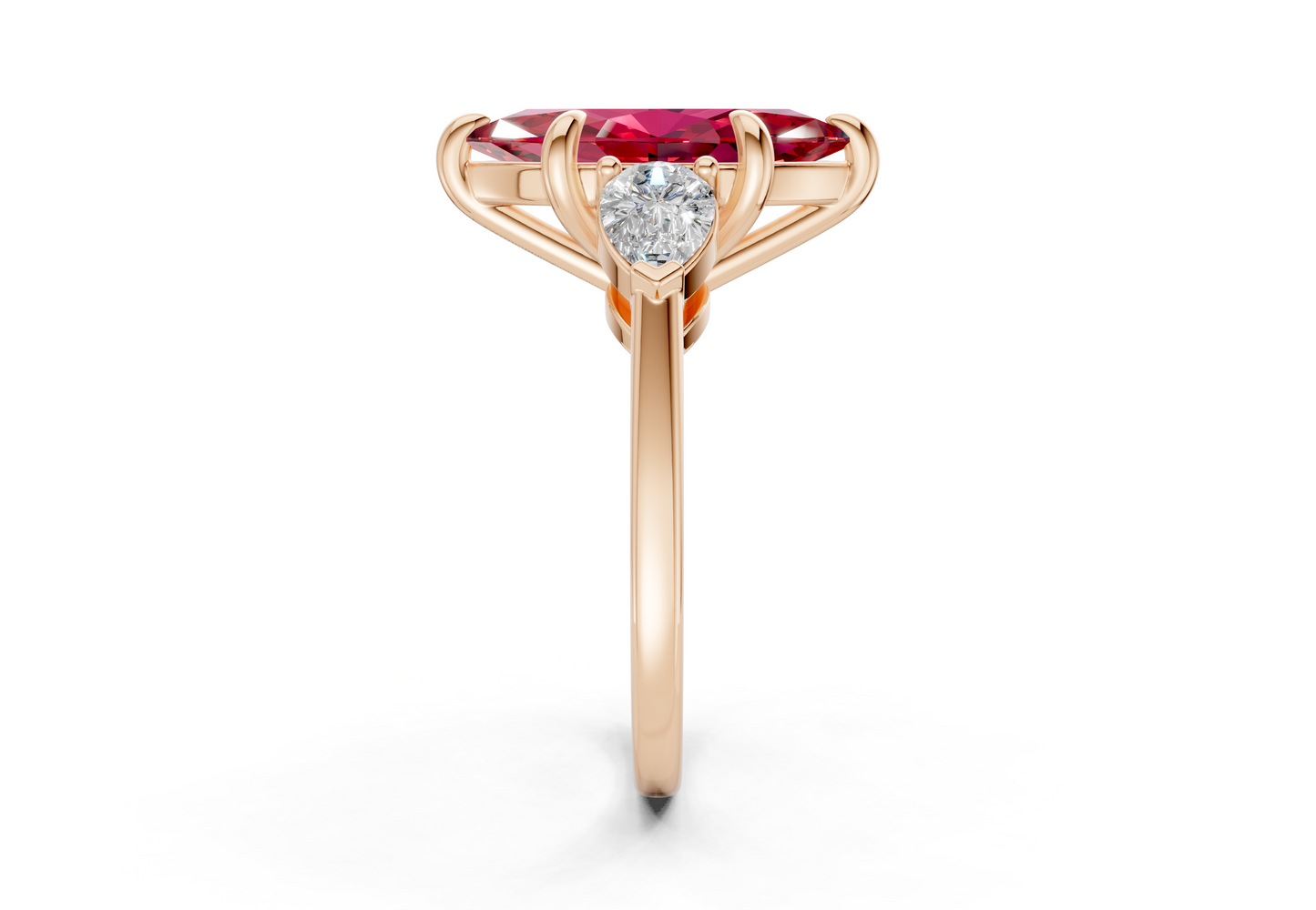 Vine Ruby Gemstone Three Stone Marquise Cut 1.8mm Engagement Ring