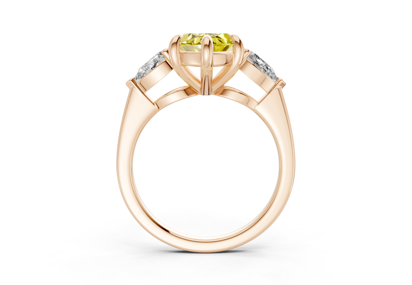 Vine Yellow Diamond Three Stone Marquise Cut 1.8mm Engagement Ring