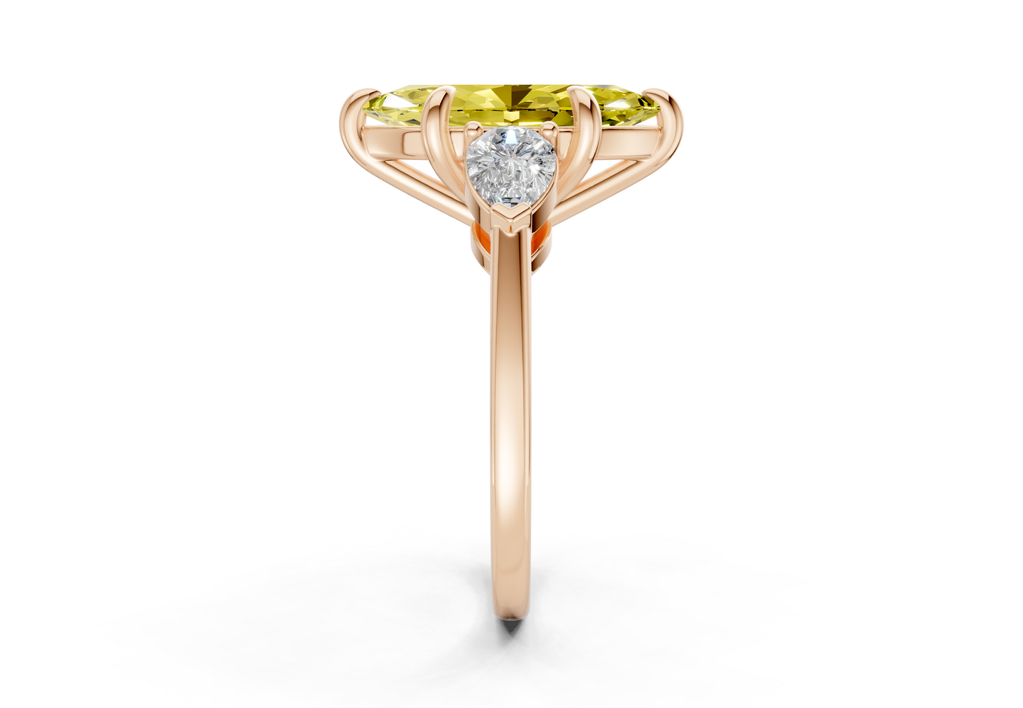 Vine Yellow Diamond Three Stone Marquise Cut 1.8mm Engagement Ring