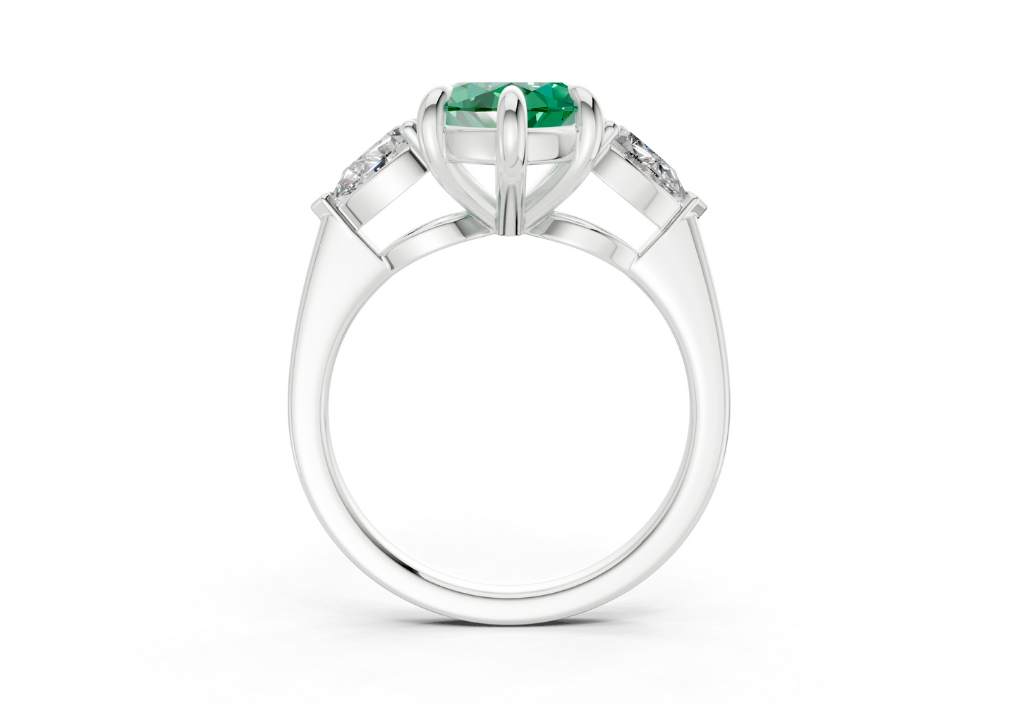 Vine Emerald Gemstone Three Stone Marquise Cut 1.8mm Engagement Ring