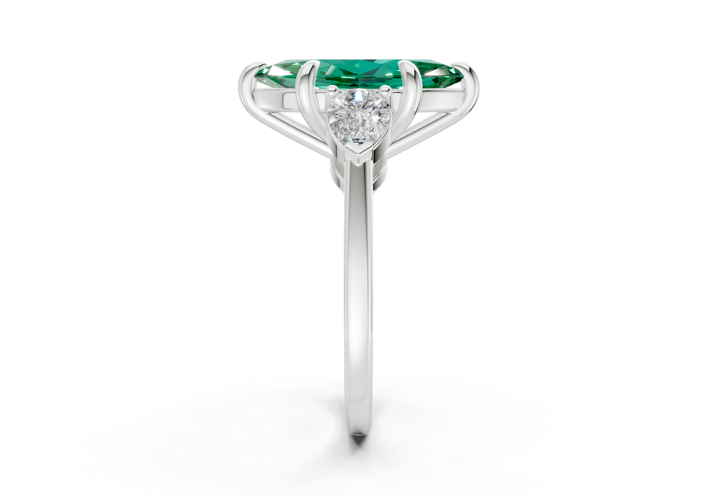Vine Emerald Gemstone Three Stone Marquise Cut 1.8mm Engagement Ring