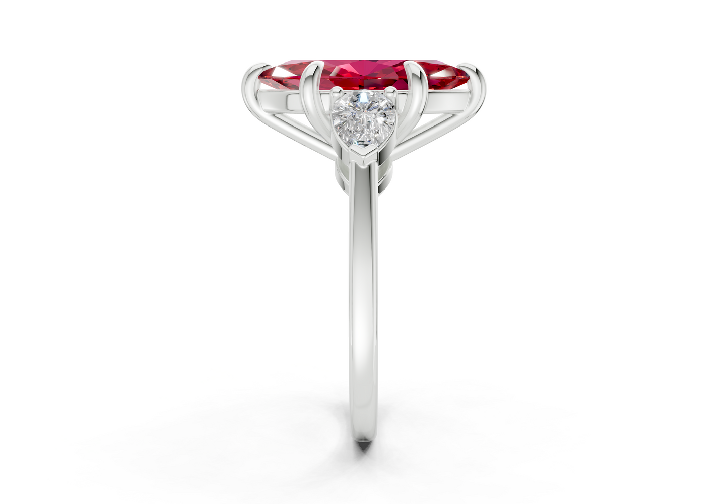 Vine Ruby Gemstone Three Stone Marquise Cut 1.8mm Engagement Ring