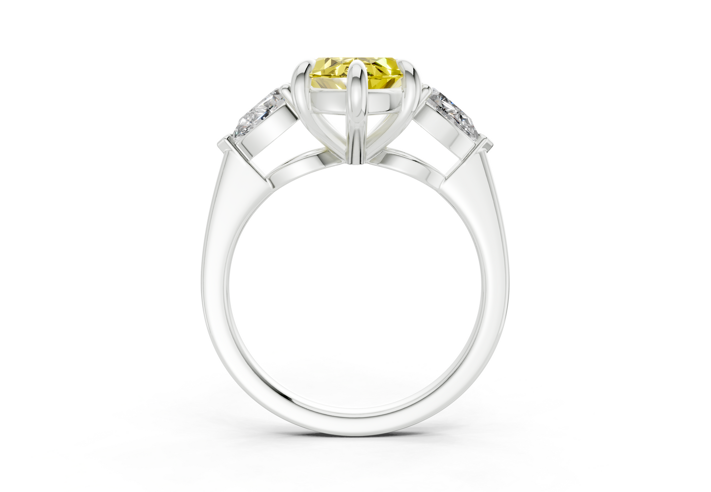 Vine Yellow Diamond Three Stone Marquise Cut 1.8mm Engagement Ring