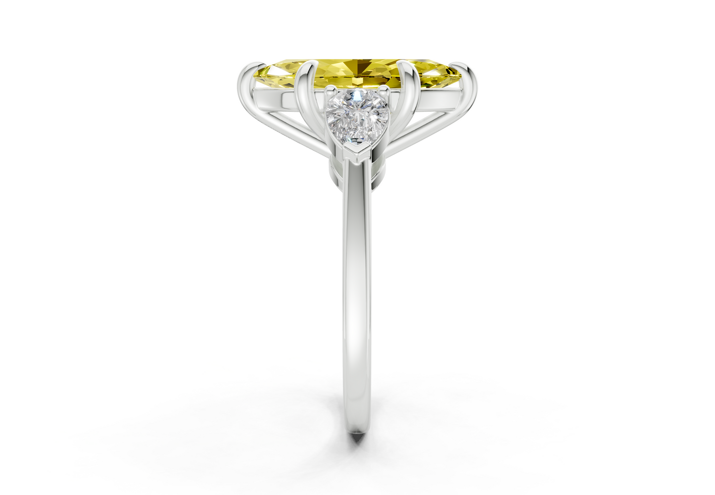 Vine Yellow Diamond Three Stone Marquise Cut 1.8mm Engagement Ring