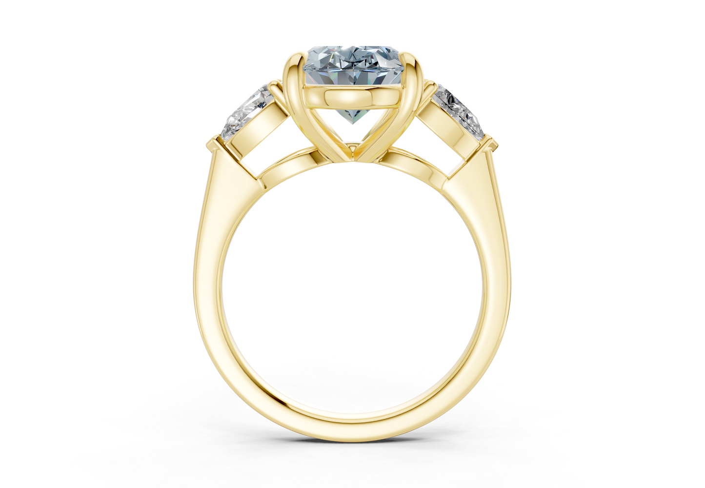 Vine Blue Diamond Three Stone Oval Cut 1.8mm Engagement Ring