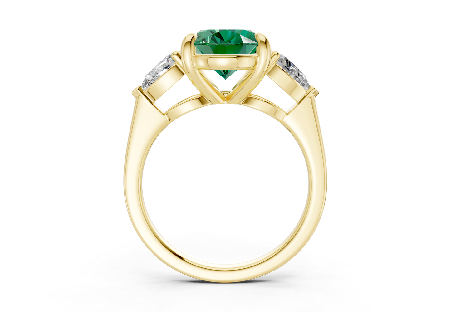 Vine Emerald Gemstone Three Stone Oval Cut 1.8mm Engagement Ring