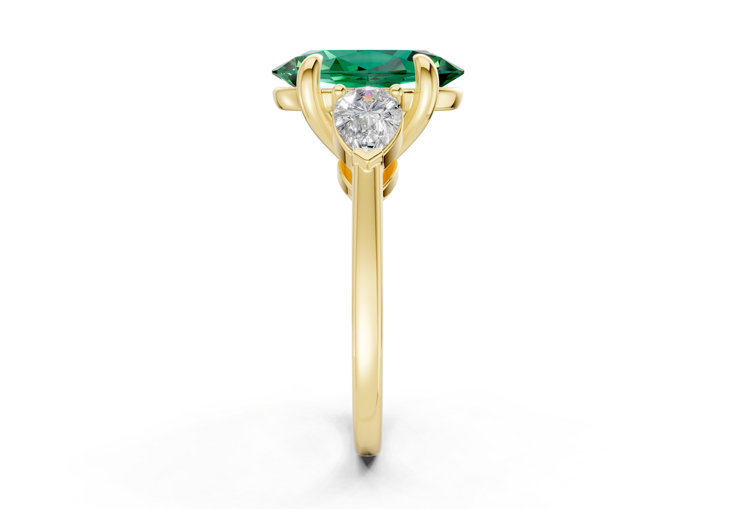 Vine Emerald Gemstone Three Stone Oval Cut 1.8mm Engagement Ring
