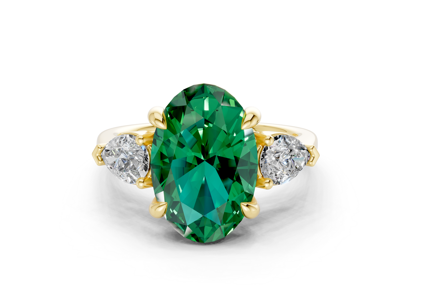 Vine Emerald Gemstone Three Stone Oval Cut 1.8mm Engagement Ring