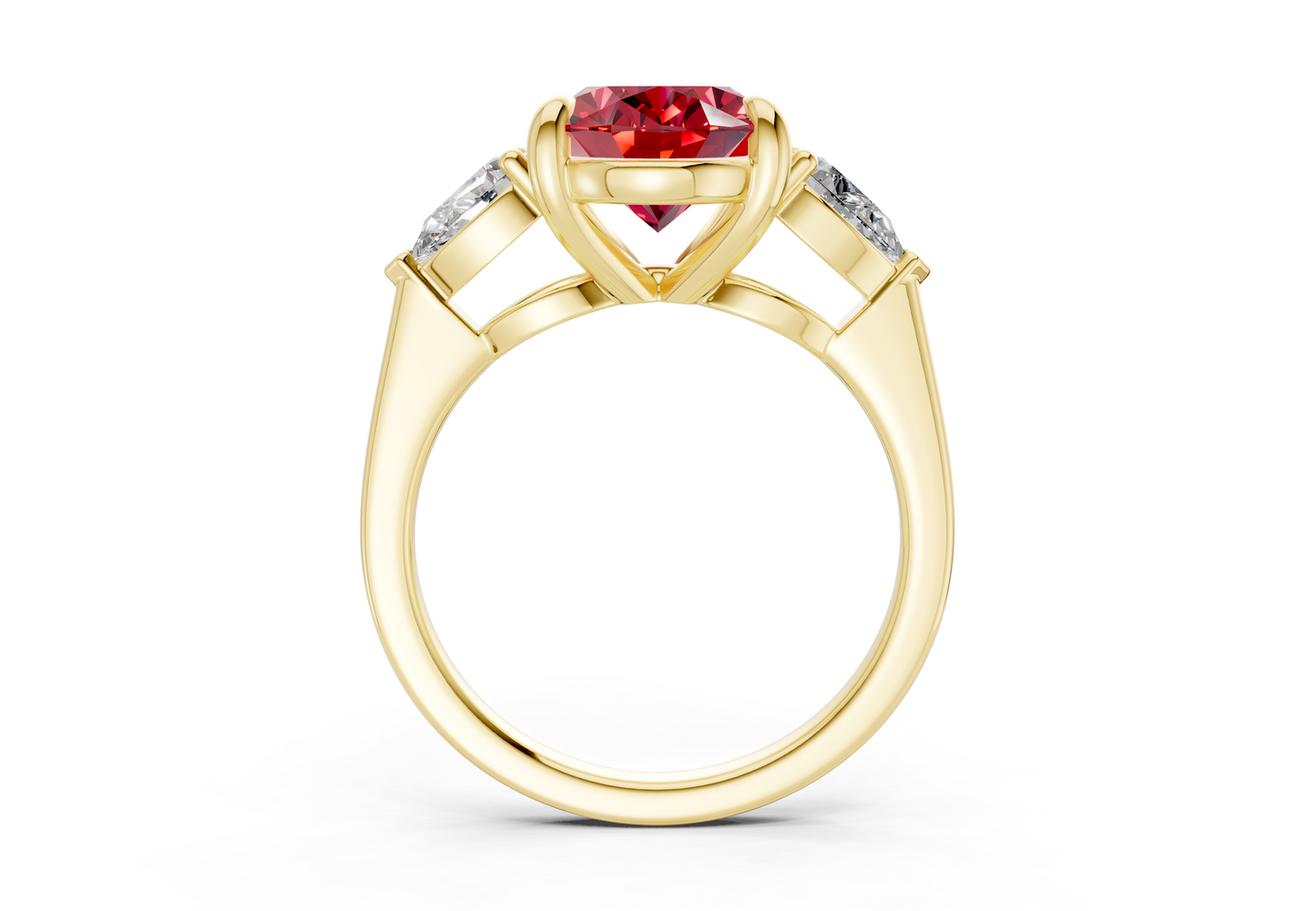 Vine Ruby Gemstone Three Stone Oval Cut 1.8mm Engagement Ring
