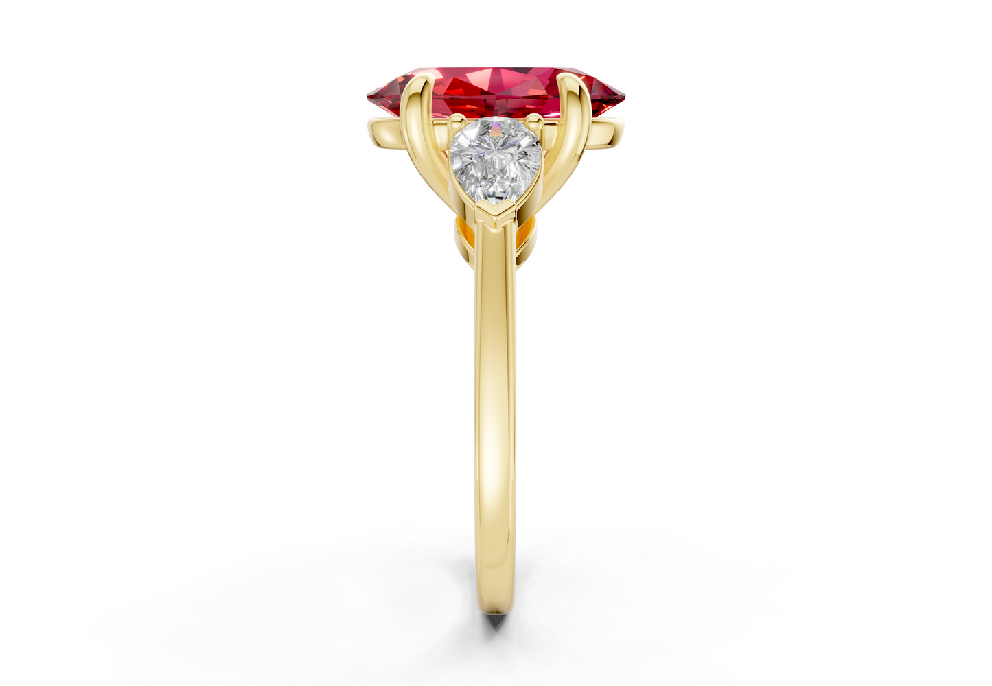 Vine Ruby Gemstone Three Stone Oval Cut 1.8mm Engagement Ring