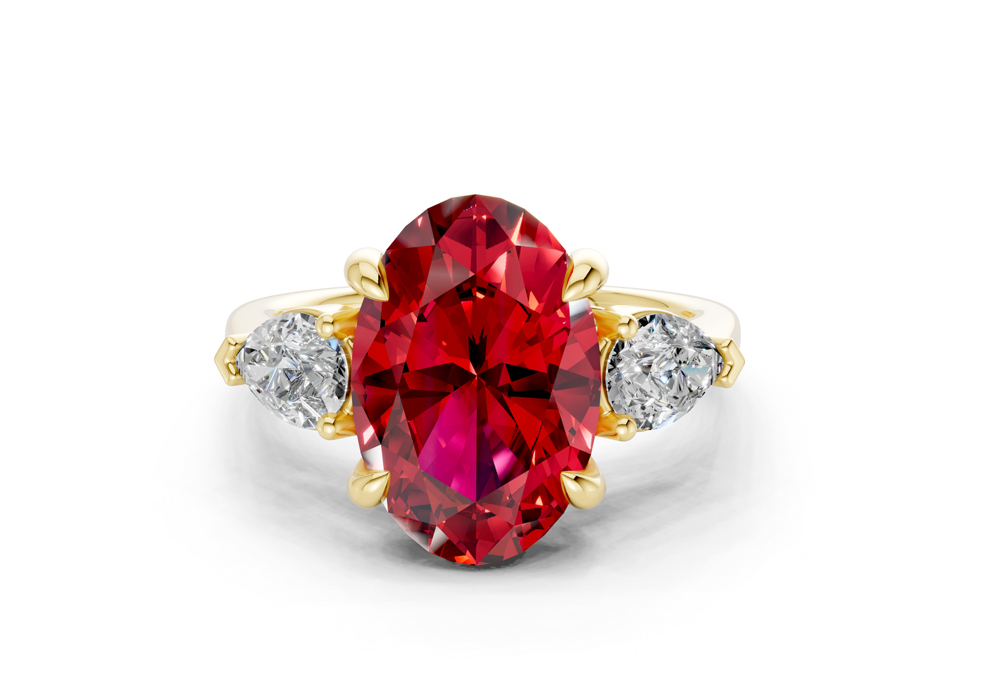 Vine Ruby Gemstone Three Stone Oval Cut 1.8mm Engagement Ring