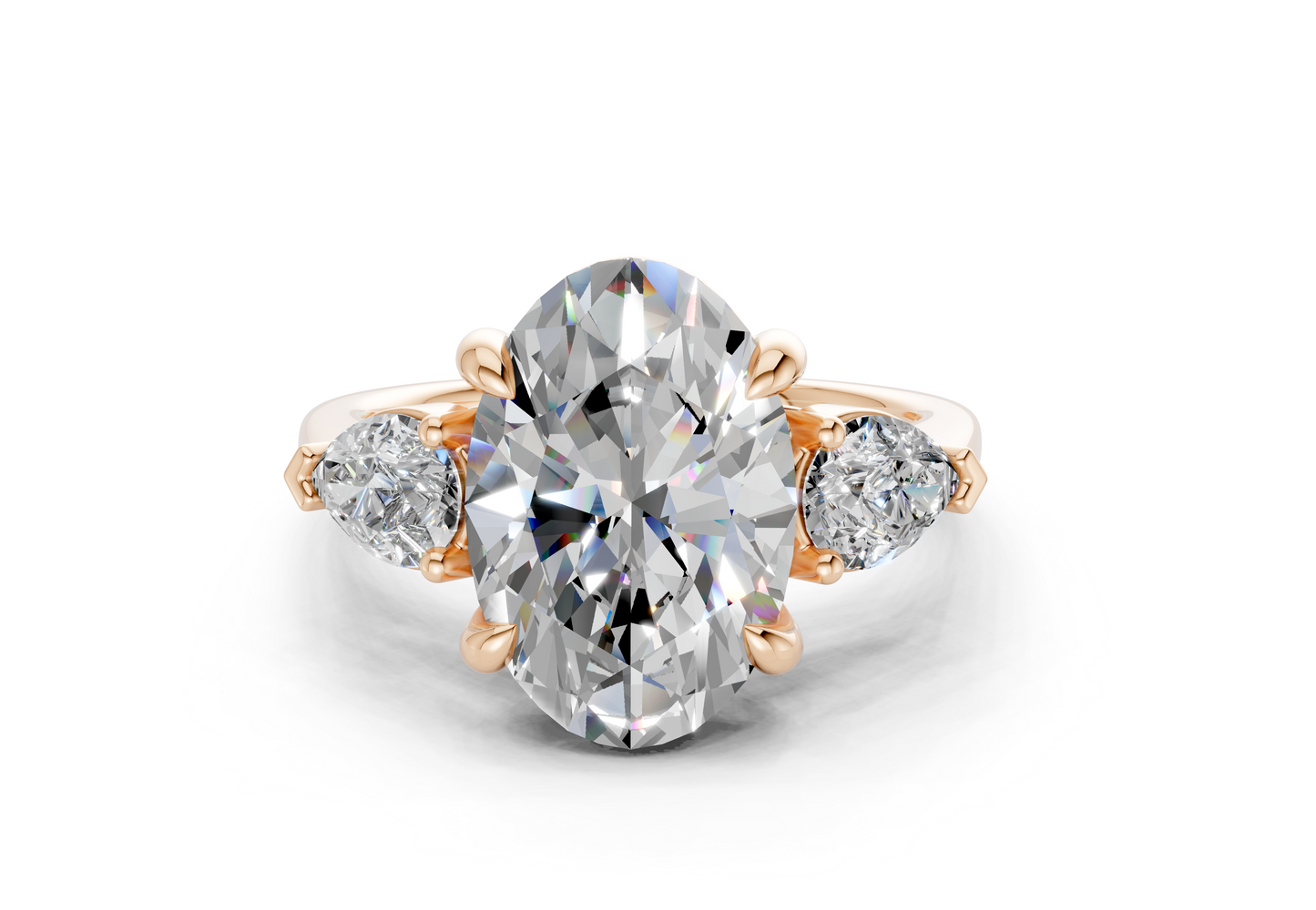 Vine Diamond Three Stone Oval Cut 1.8mm Engagement Ring