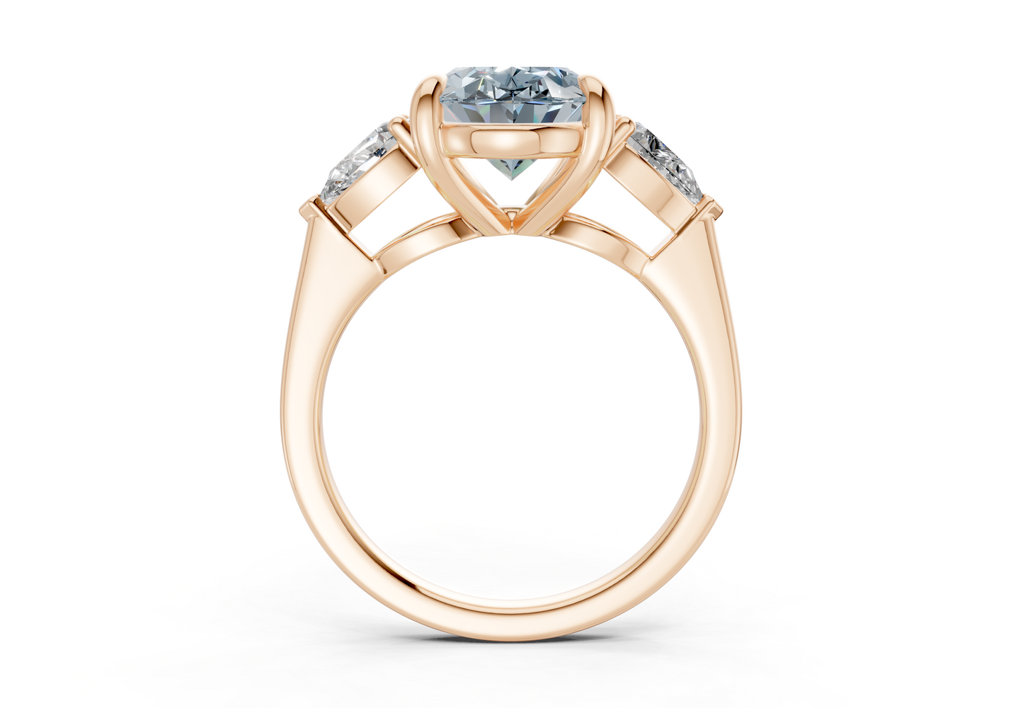 Vine Blue Diamond Three Stone Oval Cut 1.8mm Engagement Ring