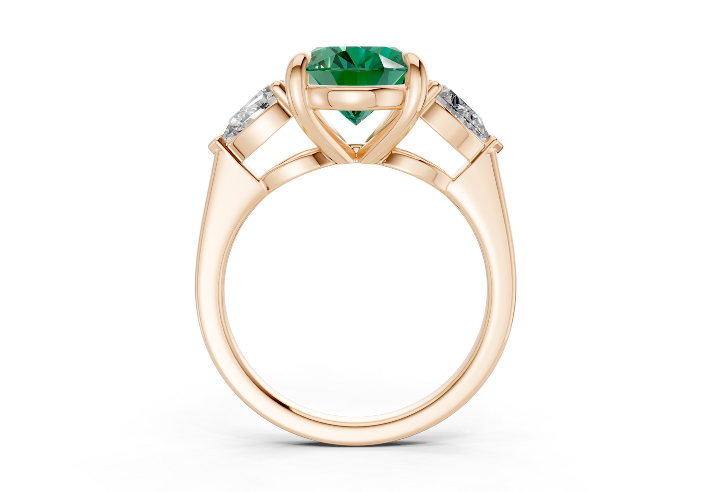 Vine Emerald Gemstone Three Stone Oval Cut 1.8mm Engagement Ring