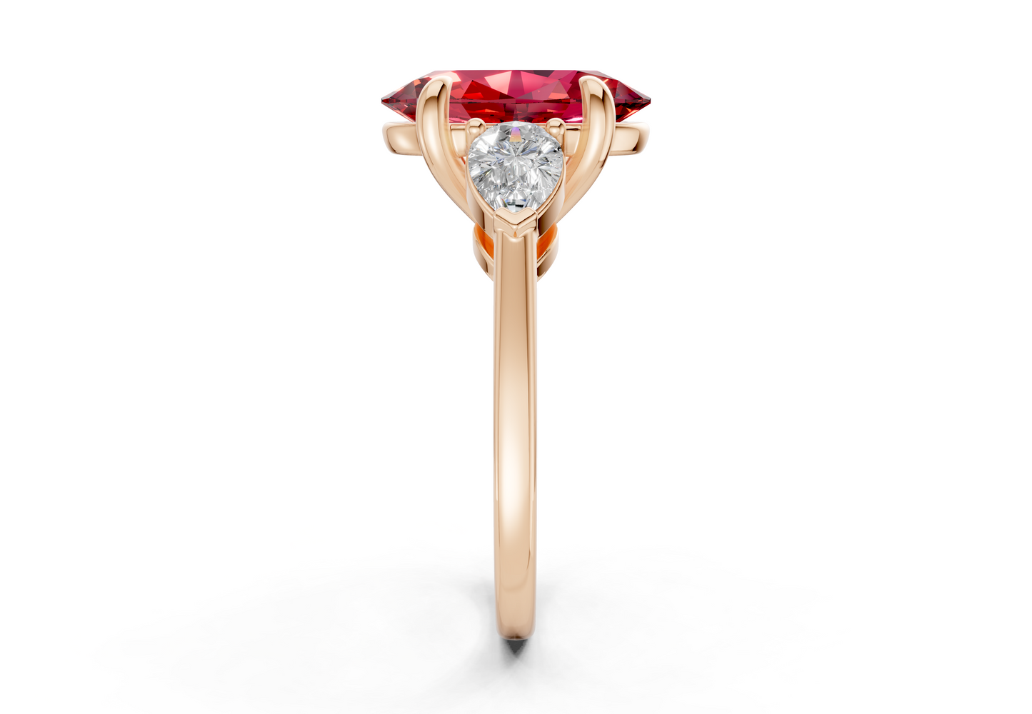 Vine Ruby Gemstone Three Stone Oval Cut 1.8mm Engagement Ring