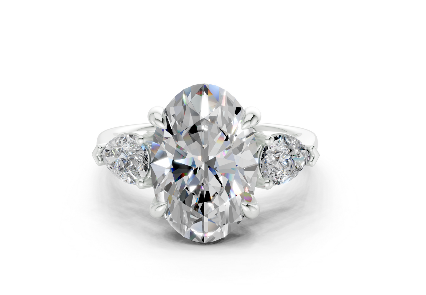 Vine Diamond Three Stone Oval Cut 1.8mm Engagement Ring