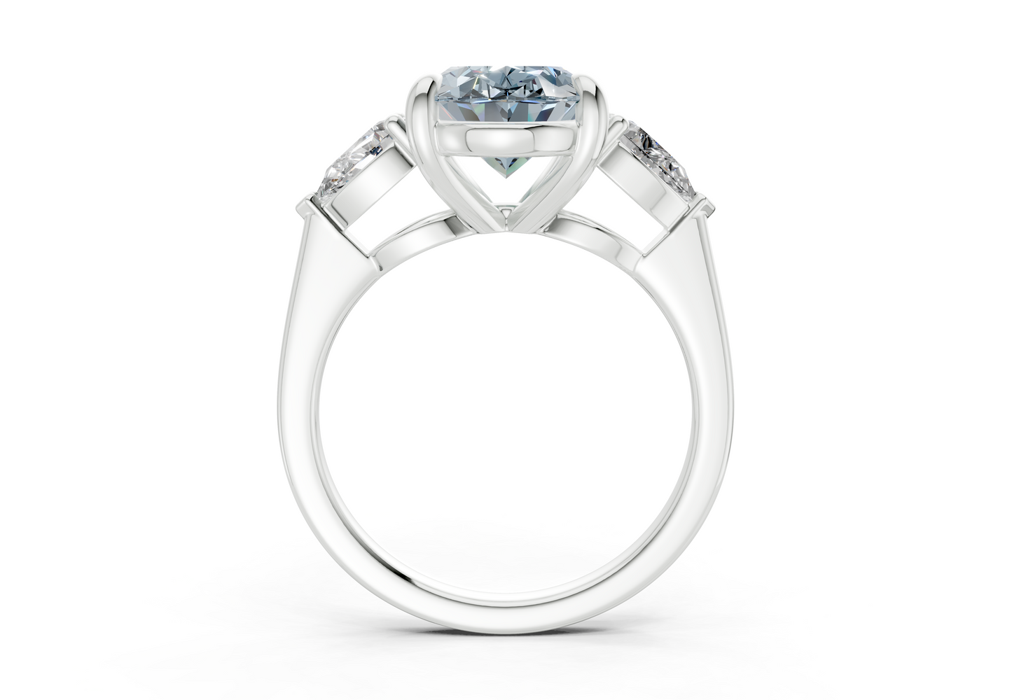 Vine Blue Diamond Three Stone Oval Cut 1.8mm Engagement Ring