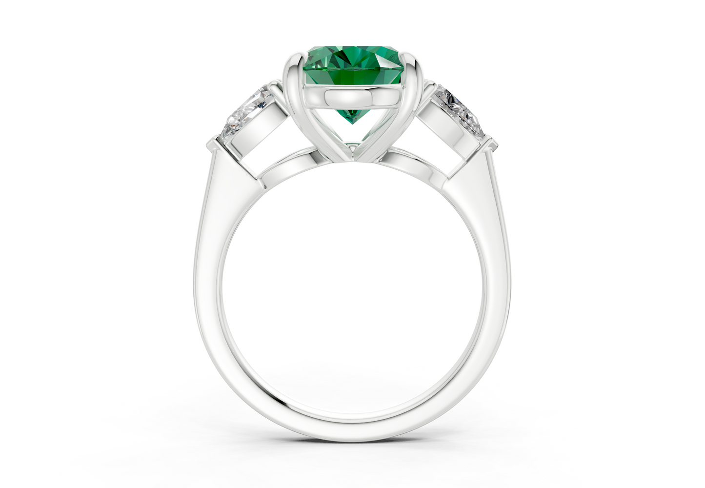 Vine Emerald Gemstone Three Stone Oval Cut 1.8mm Engagement Ring