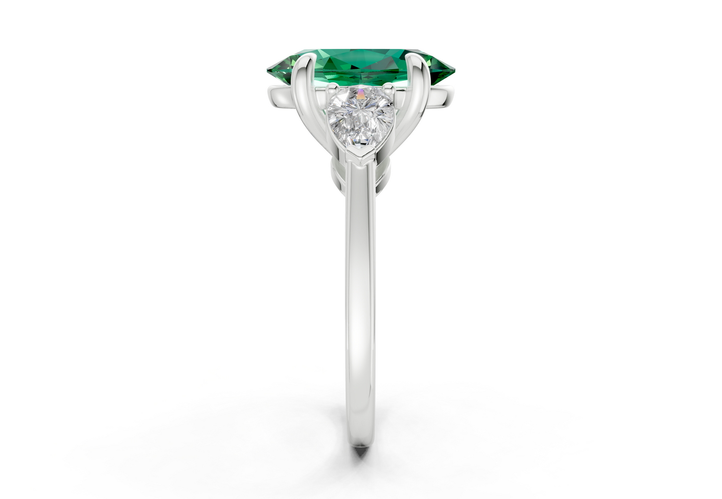 Vine Emerald Gemstone Three Stone Oval Cut 1.8mm Engagement Ring