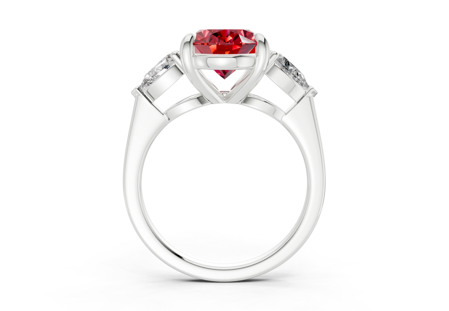 Vine Ruby Gemstone Three Stone Oval Cut 1.8mm Engagement Ring
