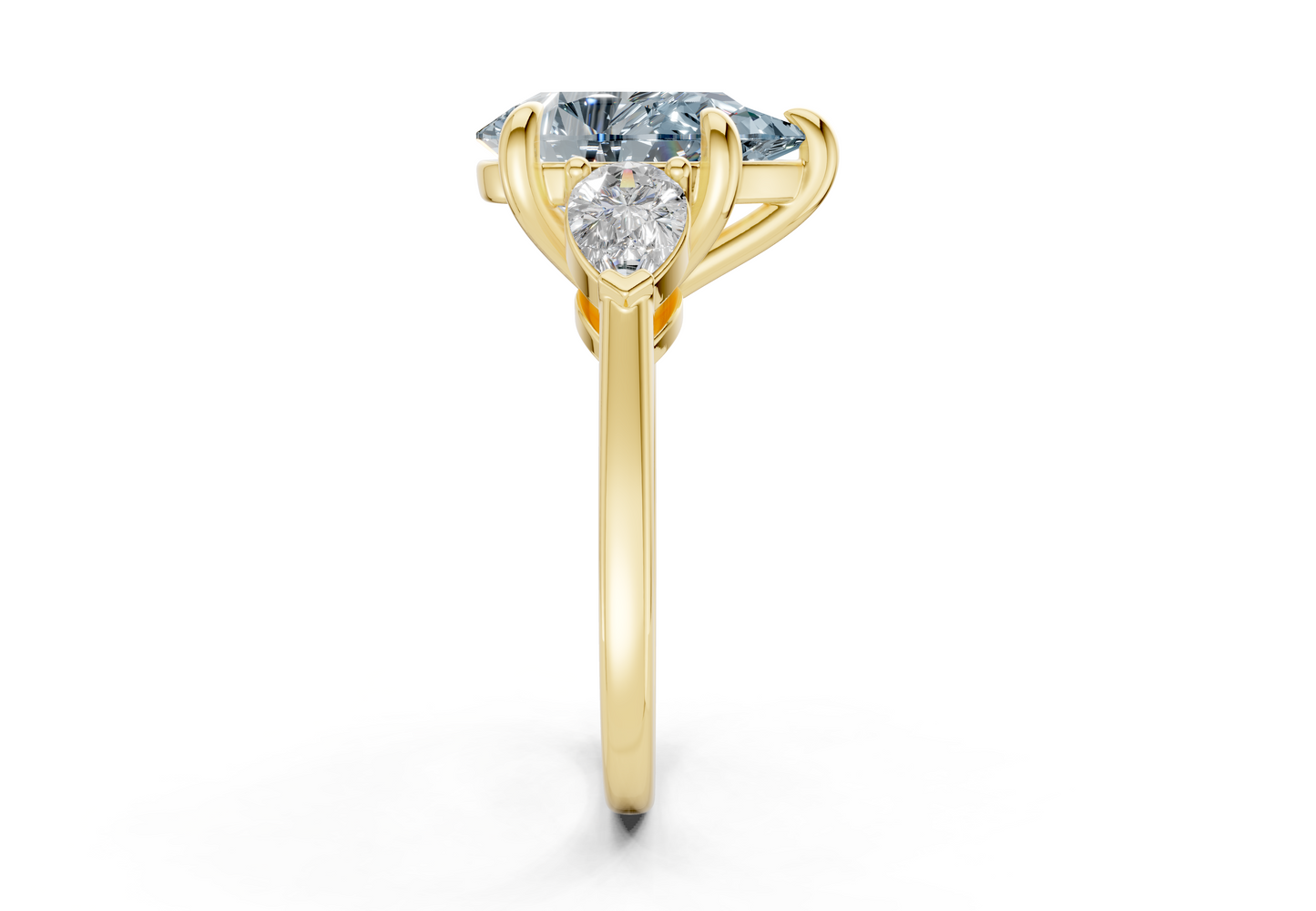 Vine Blue Diamond Three Stone Pear Cut 1.8mm Engagement Ring