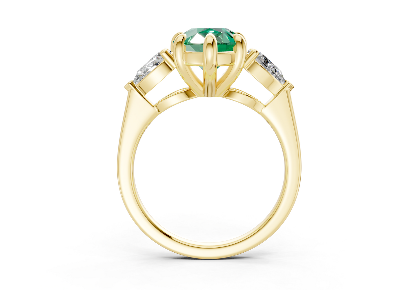 Vine Emerald Gemstone Three Stone Pear Cut 1.8mm Engagement Ring