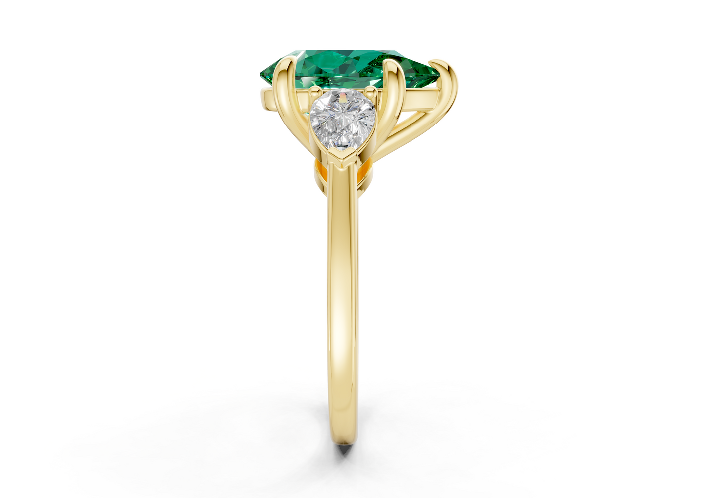 Vine Emerald Gemstone Three Stone Pear Cut 1.8mm Engagement Ring