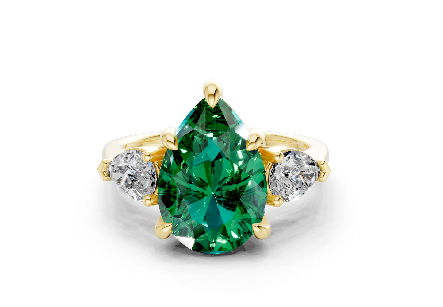 Vine Emerald Gemstone Three Stone Pear Cut 1.8mm Engagement Ring