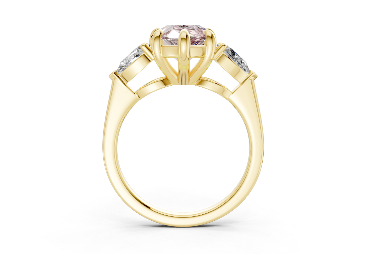 Vine Pink Diamond Three Stone Pear Cut 1.8mm Engagement Ring