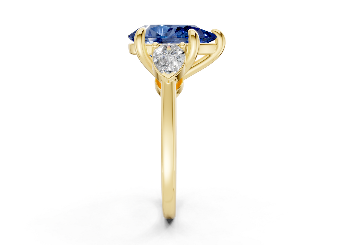 Vine Sapphire Gemstone Three Stone Pear Cut 1.8mm Engagement Ring