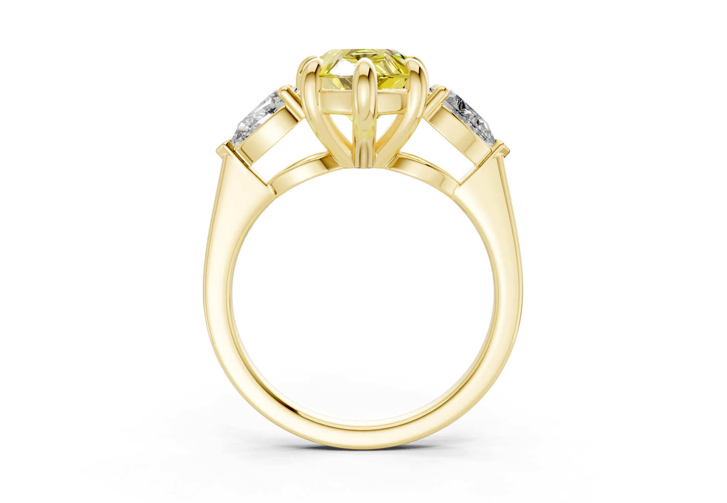 Vine Yellow Diamond Three Stone Pear Cut 1.8mm Engagement Ring