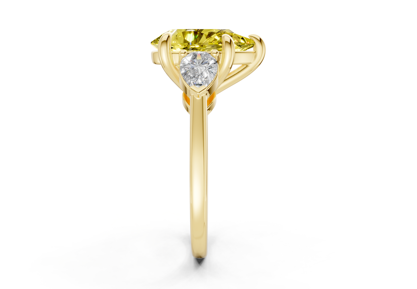 Vine Yellow Diamond Three Stone Pear Cut 1.8mm Engagement Ring