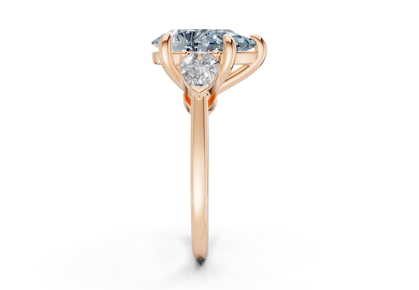 Vine Blue Diamond Three Stone Pear Cut 1.8mm Engagement Ring
